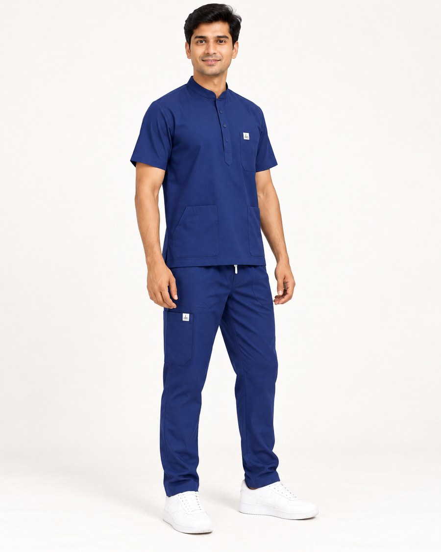 Cura Pro Men's Mandarin Neck Scrub - Navy Blue