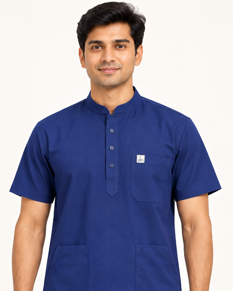 Cura Pro Men's Mandarin Neck Scrub - Navy Blue