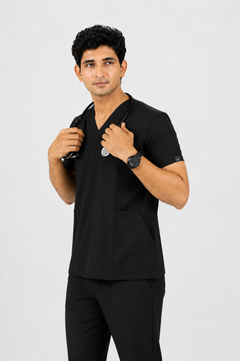 Cura Core Men's V- Neck Scrub - Black