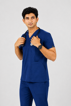 Cura Core Men's V- Neck Scrub -Blue