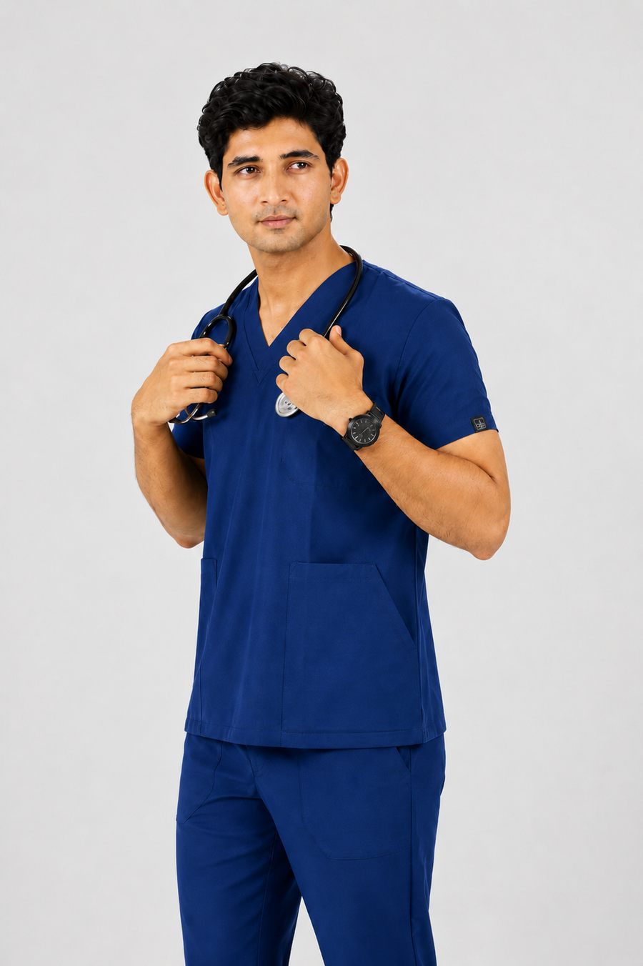 Cura Core Men's V- Neck Scrub -Blue