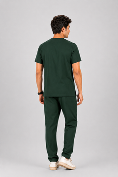 Cura Core Men's V- Neck Scrub - Dark Green
