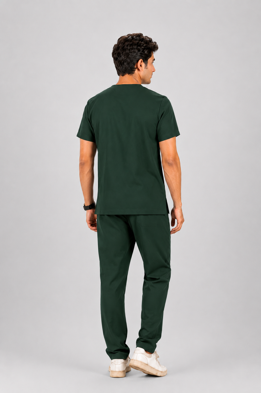 Cura Core Men's V- Neck Scrub - Dark Green