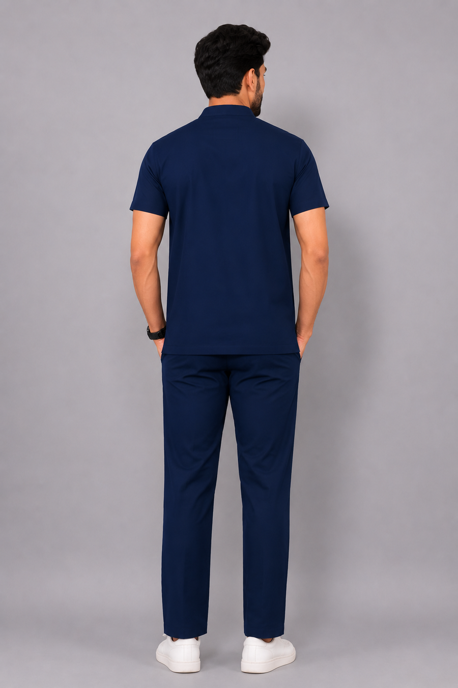 Cura Core Men's Mandarin Neck Scrub - Navy Blue