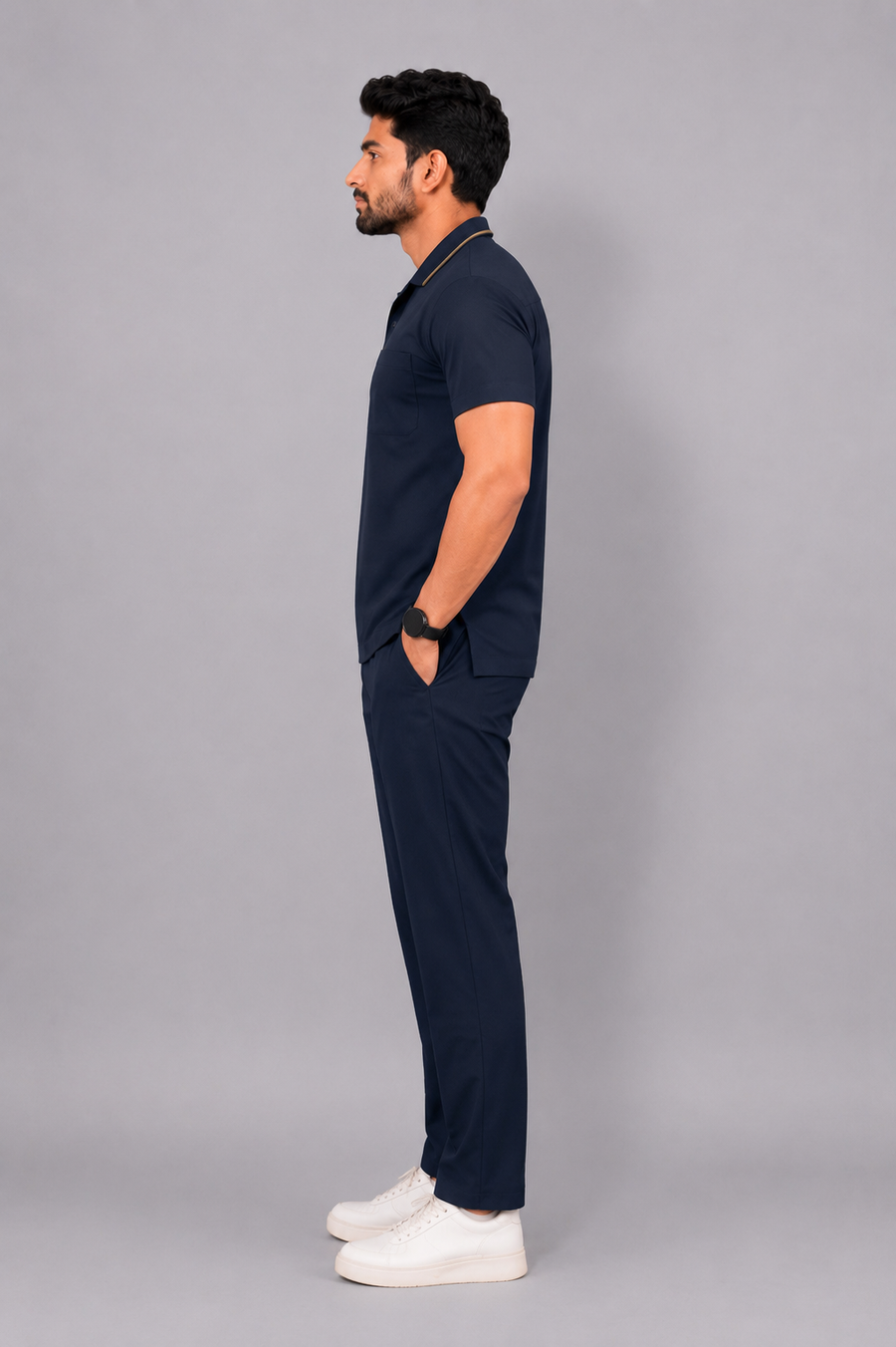 Cura Core Men's Mandarin Neck Scrub - Navy Blue
