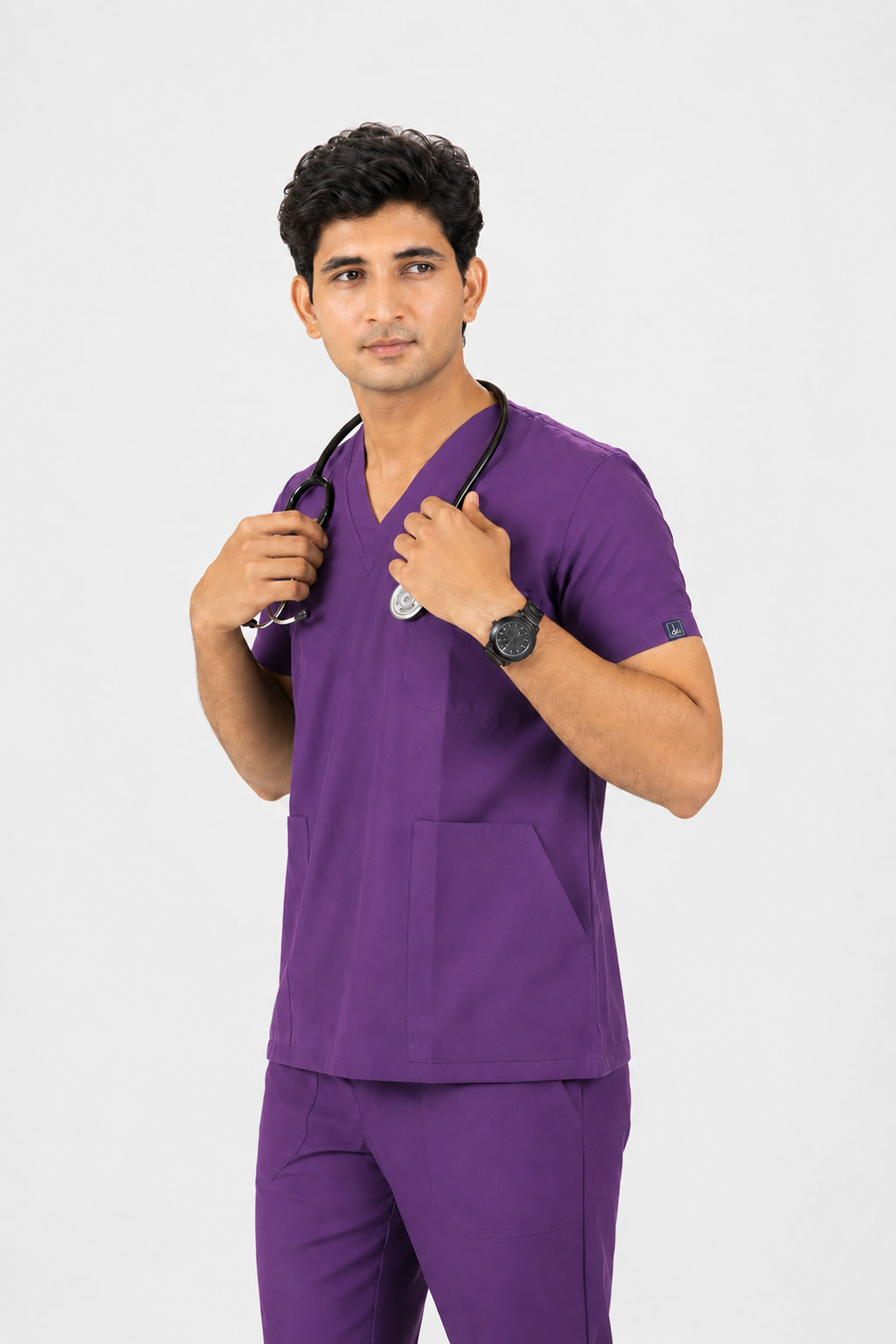 Cura Core Men's V- Neck Scrub - Purple