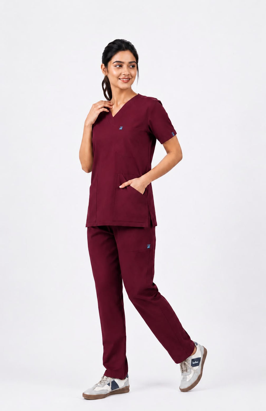 Cure Core Women V-Neck Scrub - wine