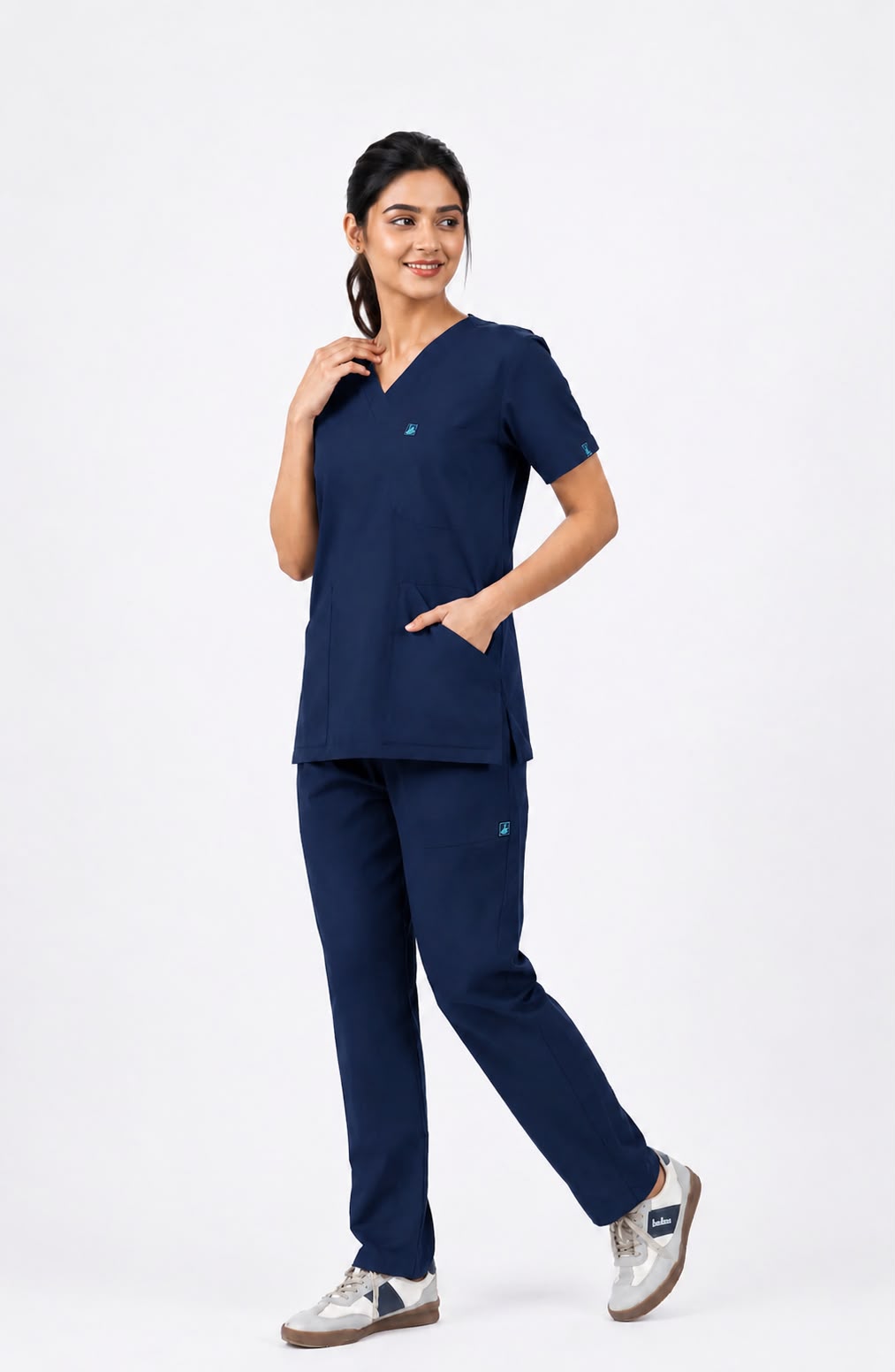 Cura Core Women V-Neck Scrub - Navy blue