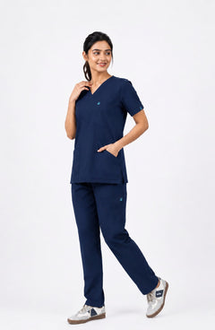 Cura Core Women V-Neck Scrub - Navy blue