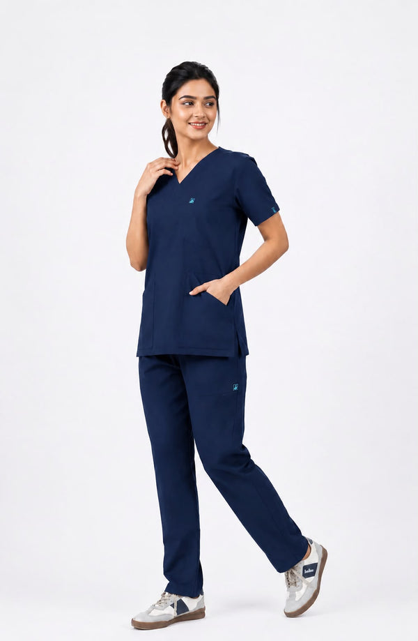 Cura Core Women V-Neck Scrub - Navy Blue