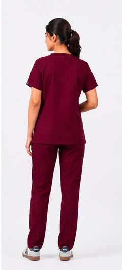 Cure Core Women V-Neck Scrub - wine