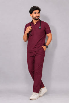 Cura Core Men's V-Neck Scrub - Wine
