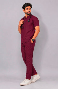 Cura Core Men's V-Neck Scrub - Wine
