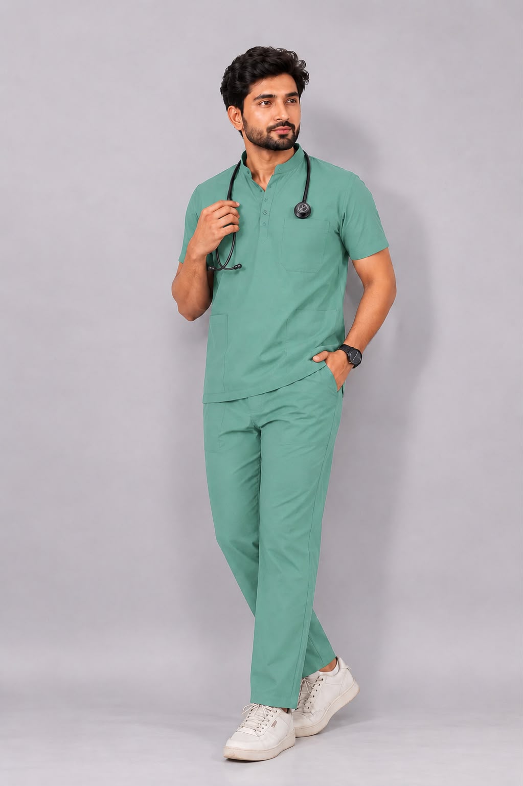 Cura Core Men's Mandarin Neck Scrub - Green