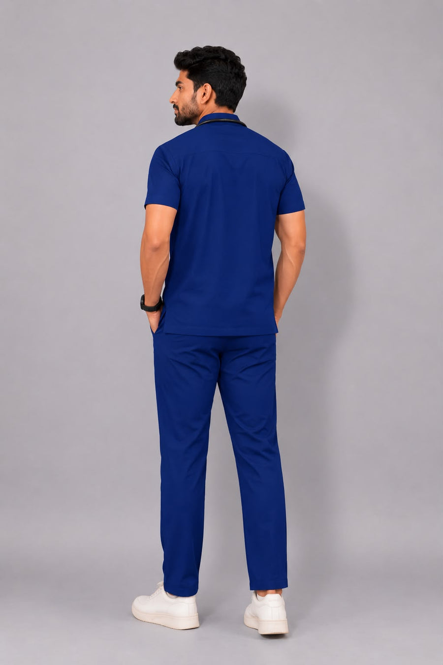 Cura Core Men's Mandarin Neck Scrub -Blue
