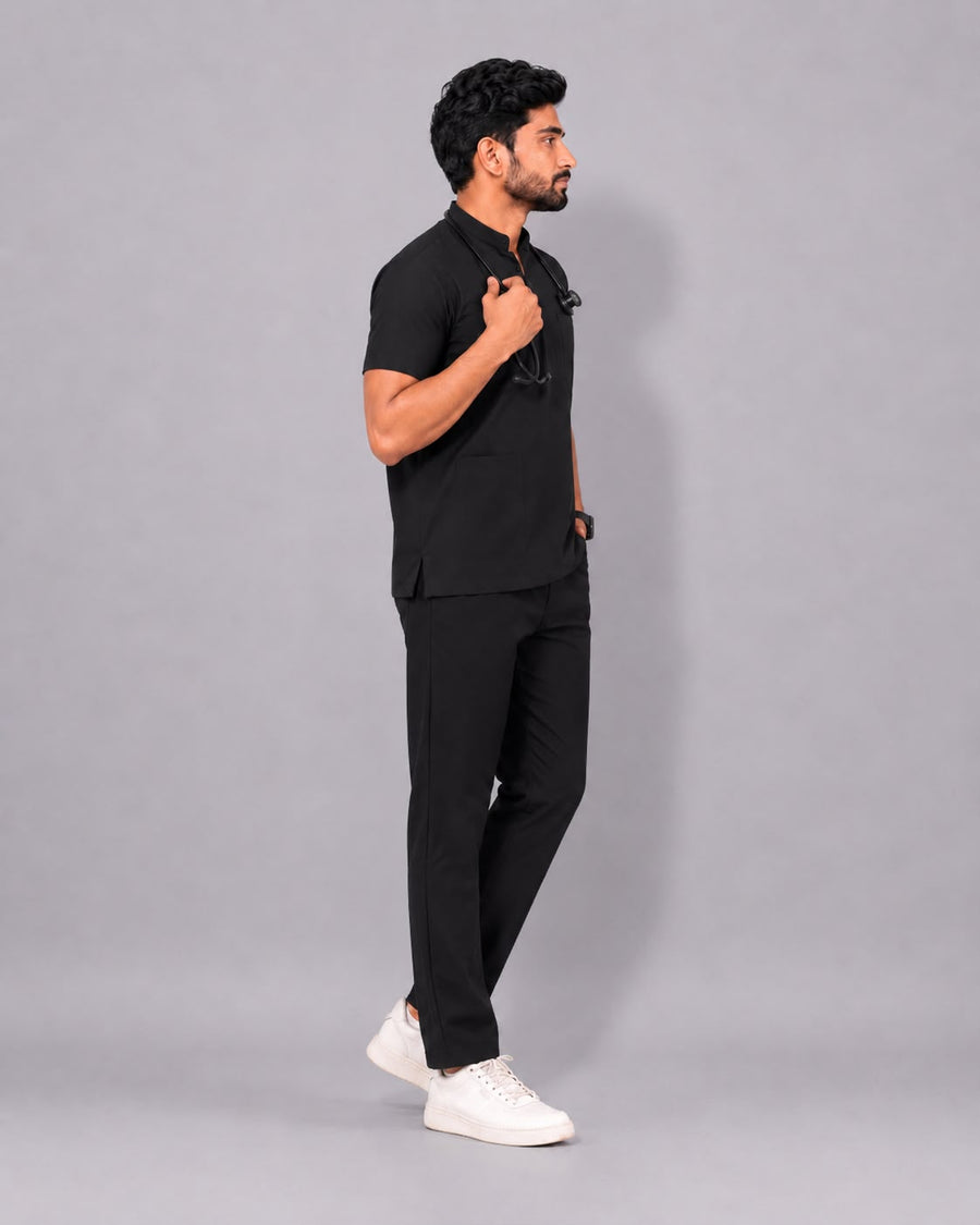Crua Core Men's Mandarin Neck Scrub -Black