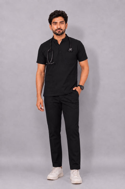 Cura Core Men's Mandarin Neck Scrub -Black