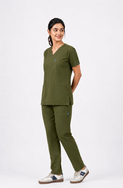 Cura Core Women's V- Neck Scrub - Olive Green