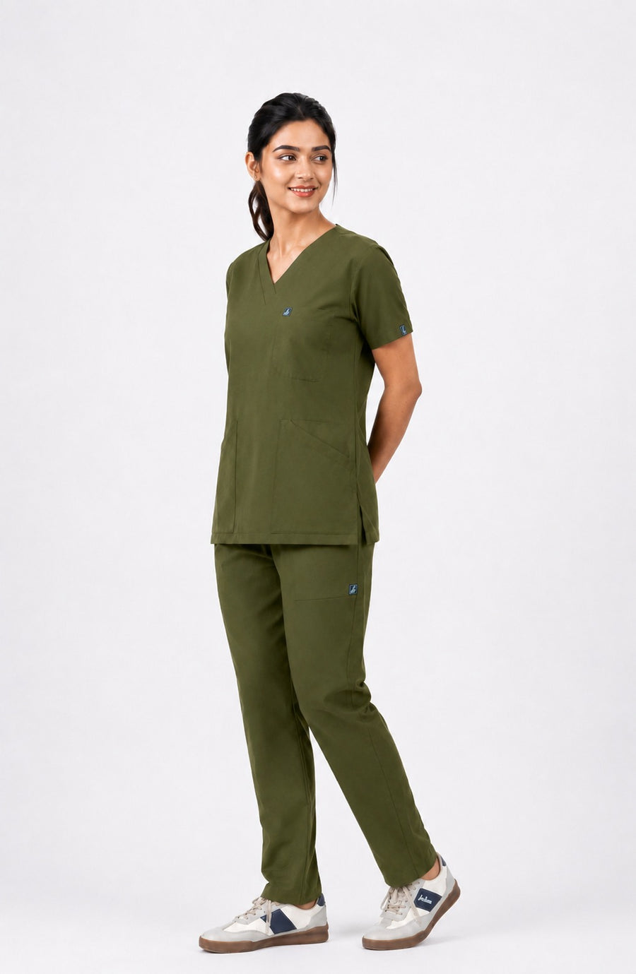 Cura Core Women's V- Neck Scrub - Olive Green