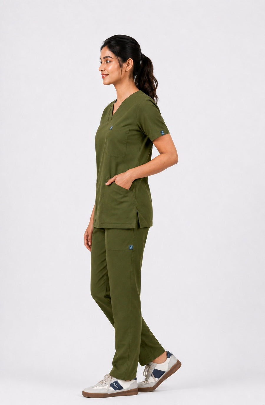 Cura Core Women's V- Neck Scrub - Olive Green