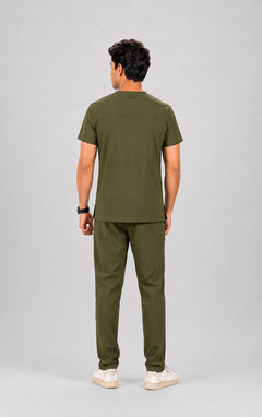 Cura Core Men's V- Neck Scrub - Olive Green