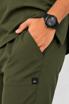 Cura Core Men's V- Neck Scrub - Olive Green