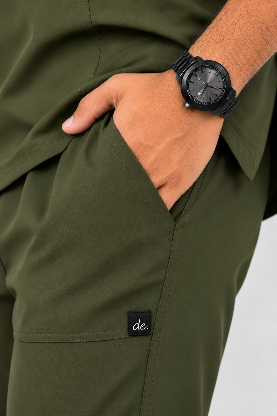 Cura Core Men's V- Neck Scrub - Olive Green