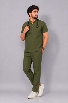 Cura Core Men’s Mandarin Neck Scrub - Olive Green