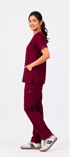 Cure Core Women V-Neck Scrub - wine