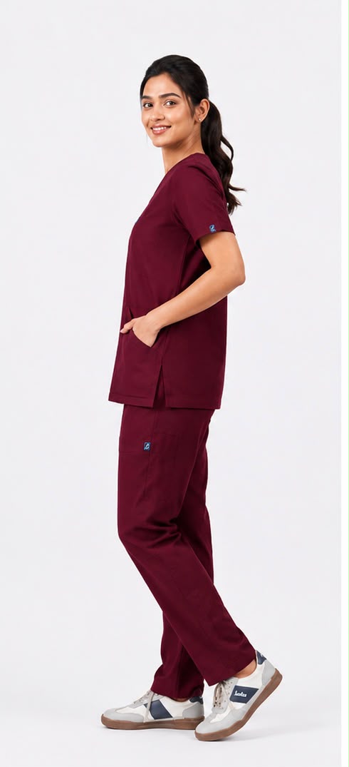 Cure Core Women V-Neck Scrub - wine