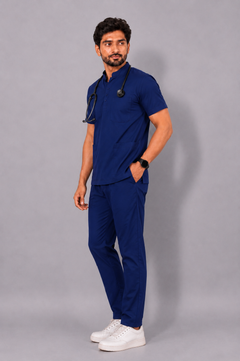 Cura Core Men's Mandarin Neck Scrub - Royal Dark Blue