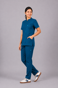 Cura Core Women's  Mandarin Neck Scrub - Forest  Green