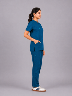 Cura Core Women's  Mandarin Neck Scrub - Forest  Green