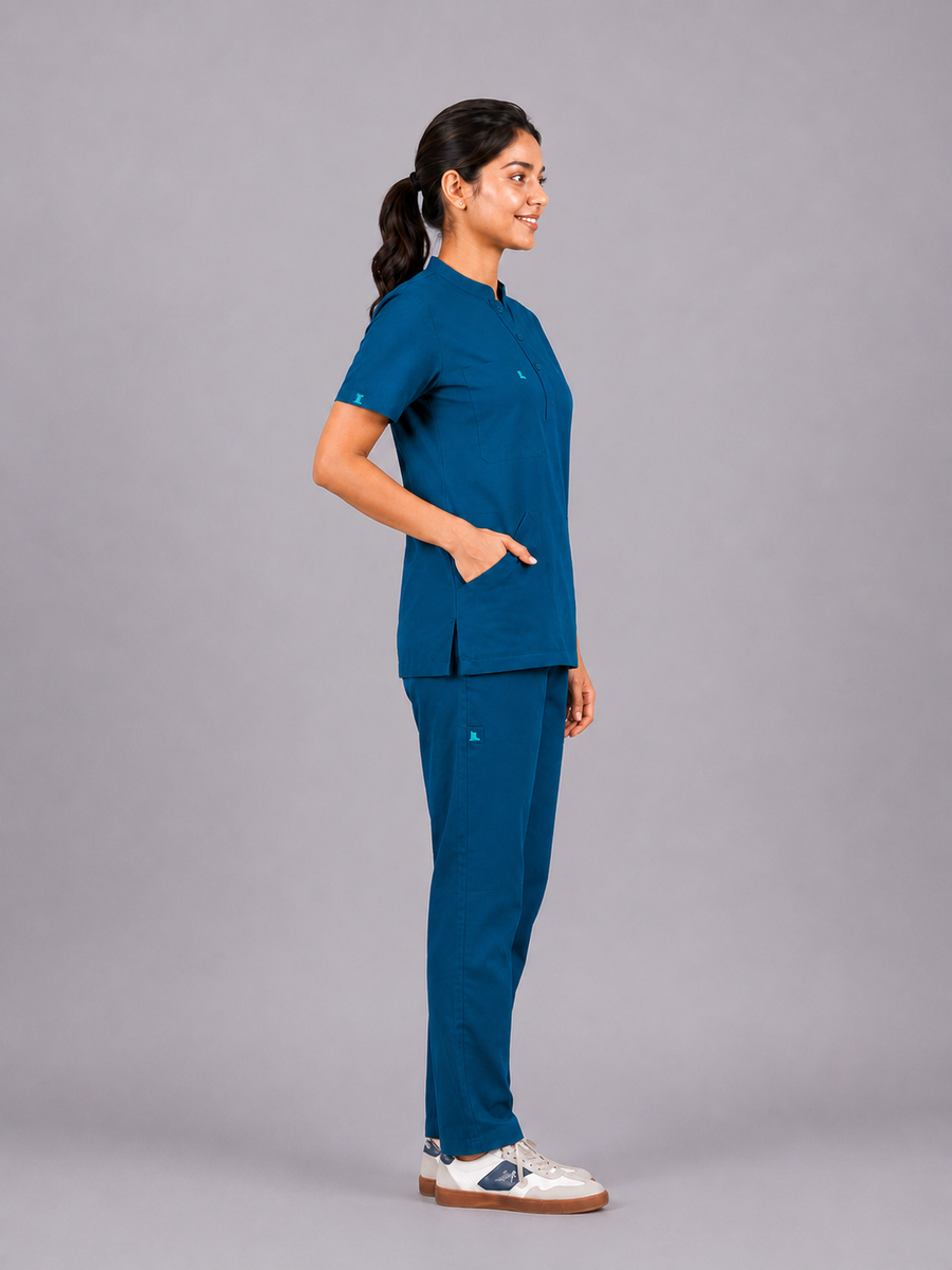 Cura Core Women's  Mandarin Neck Scrub - Forest  Green