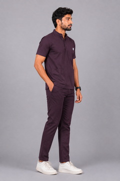 Cura Pro Men’s Mandarin Neck(2-Way Stretch) Scrub - Dark Wine