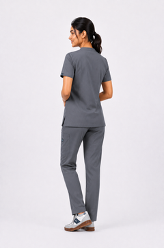Cura Core Women's  Mandarin Neck Scrub -Gray