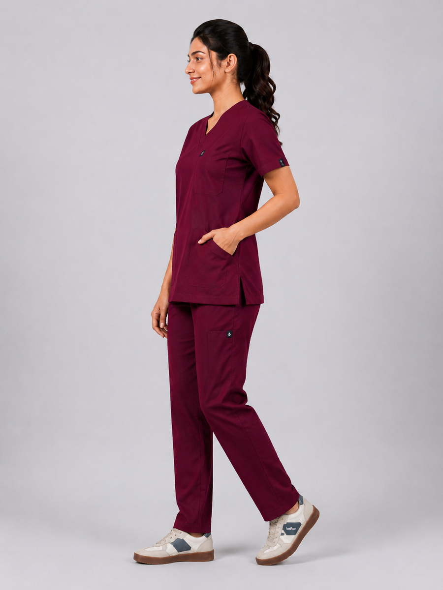 Cura Core Women's V- Neck Scrub - Maroon
