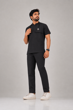 Cura Pro Men’s Mandarin Neck(2-Way Stretch) Scrub Black