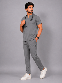 Cura Core Men's Mandarin Neck Scrub - Gray