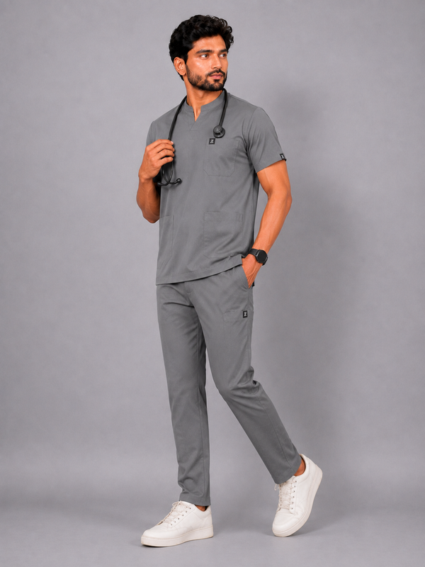 Cura Core Men's Mandarin Neck Scrub - Gray