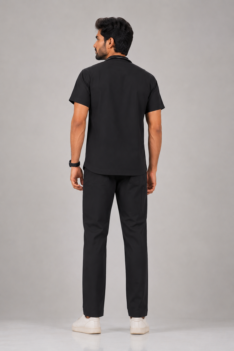 Cura Pro Men’s Mandarin Neck(2-Way Stretch) Scrub Black