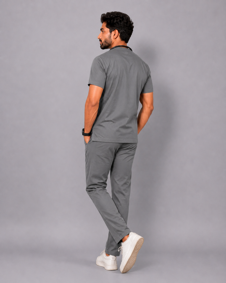 Cura Core Men's Mandarin Neck Scrub - Gray
