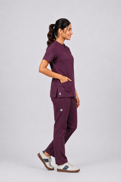 Cura Pro Women's  Mandarin Neck(2-Way Stretch) Scrub- Dark Wine