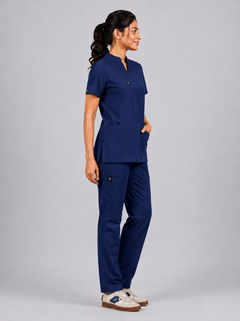 Cura Core Women's  Mandarin Neck Scrub - Royal Dark Blue