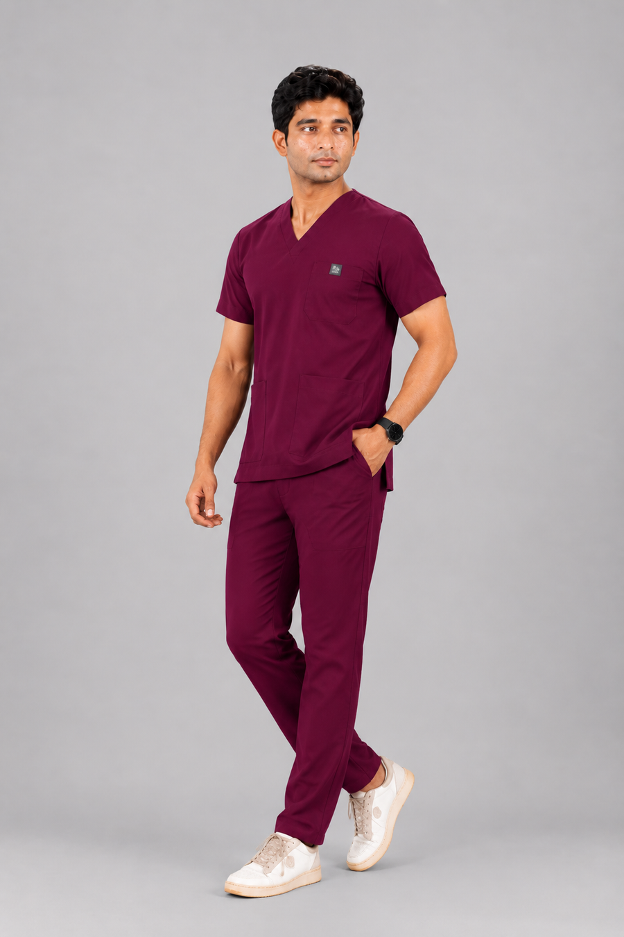 Cura Core Men's V- Neck Scrub -Maroon