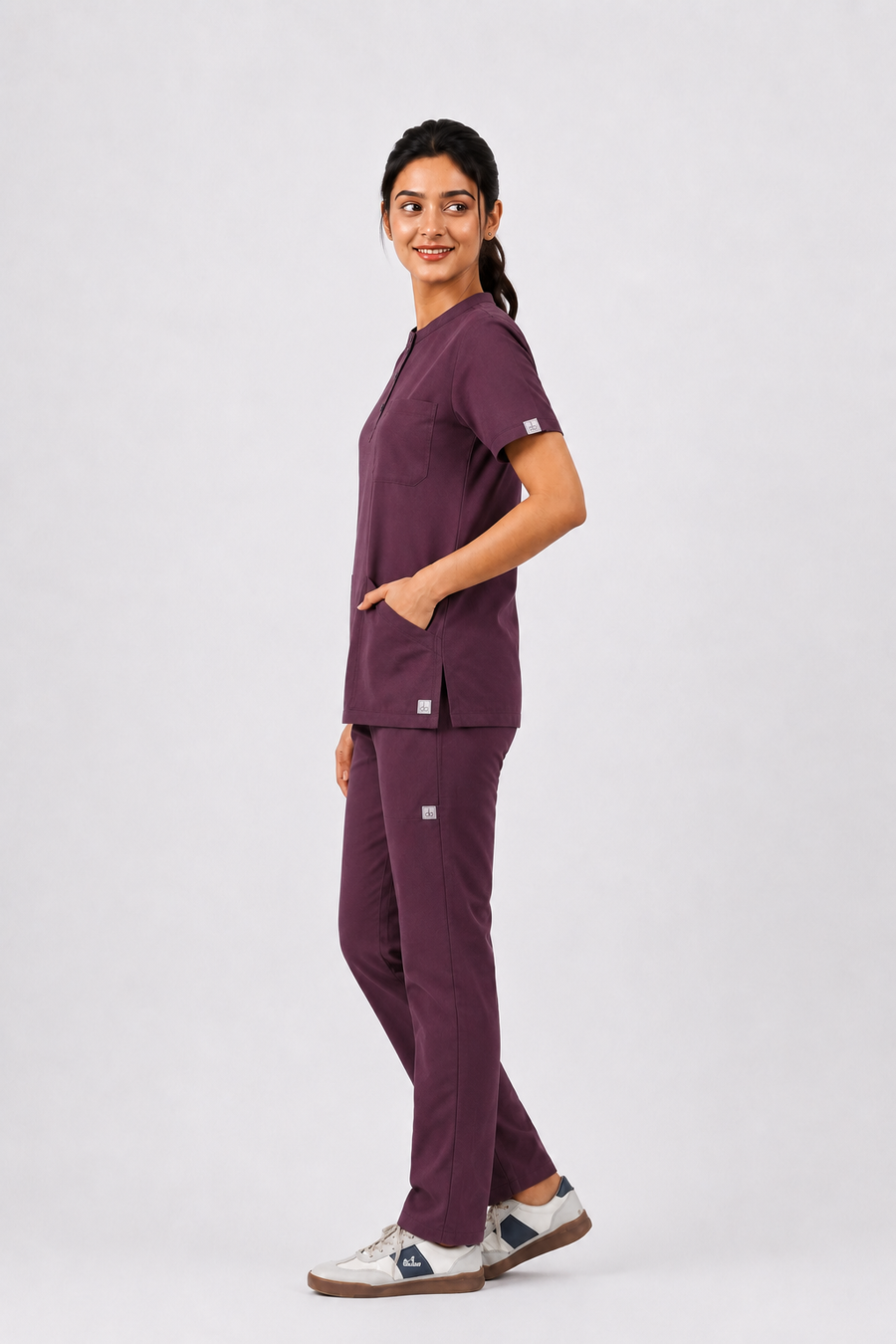 Cura Pro Women's  Mandarin Neck(2-Way Stretch) Scrub- Dark Wine