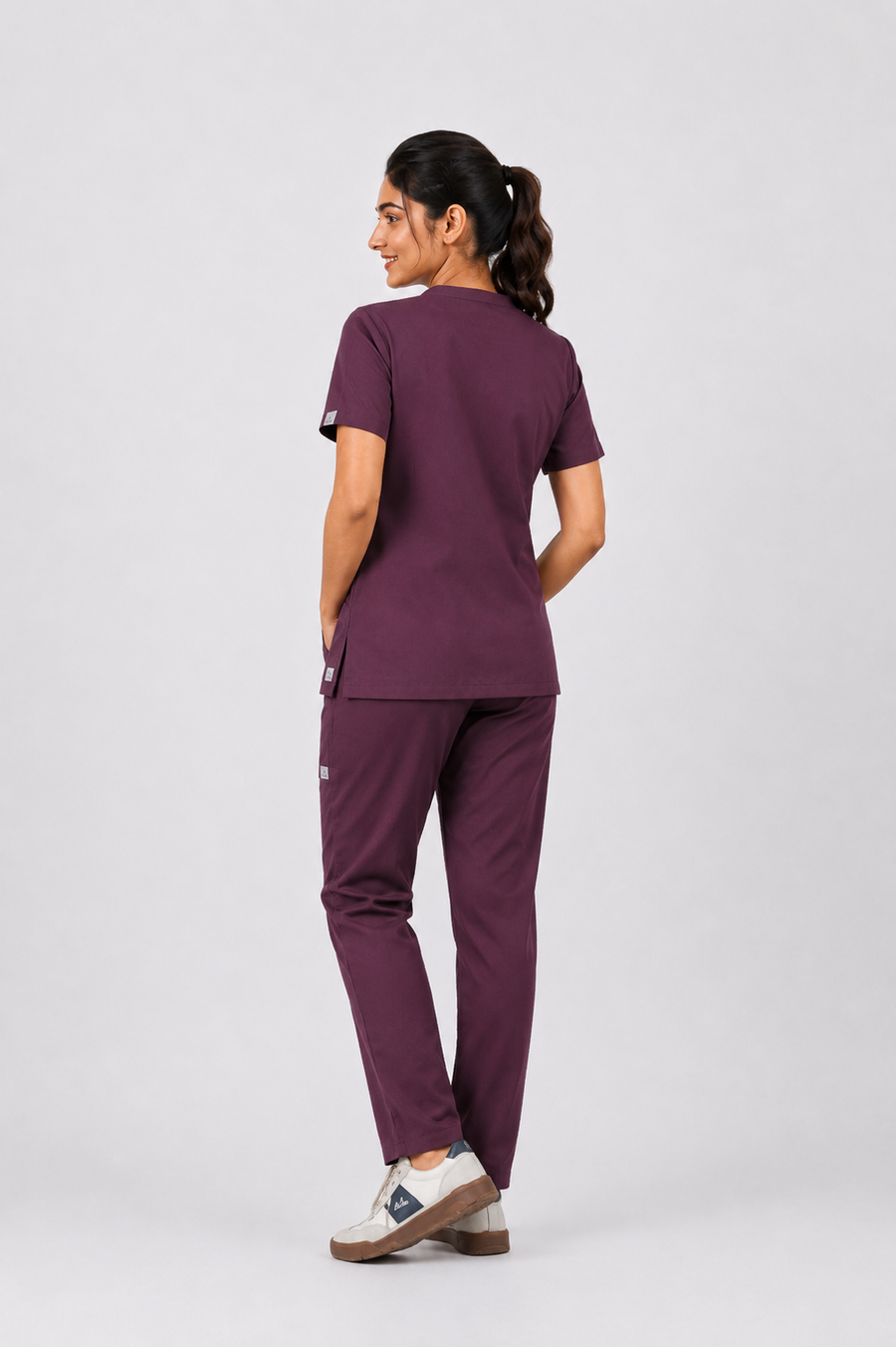 Cura Pro Women's  Mandarin Neck(2-Way Stretch) Scrub- Dark Wine