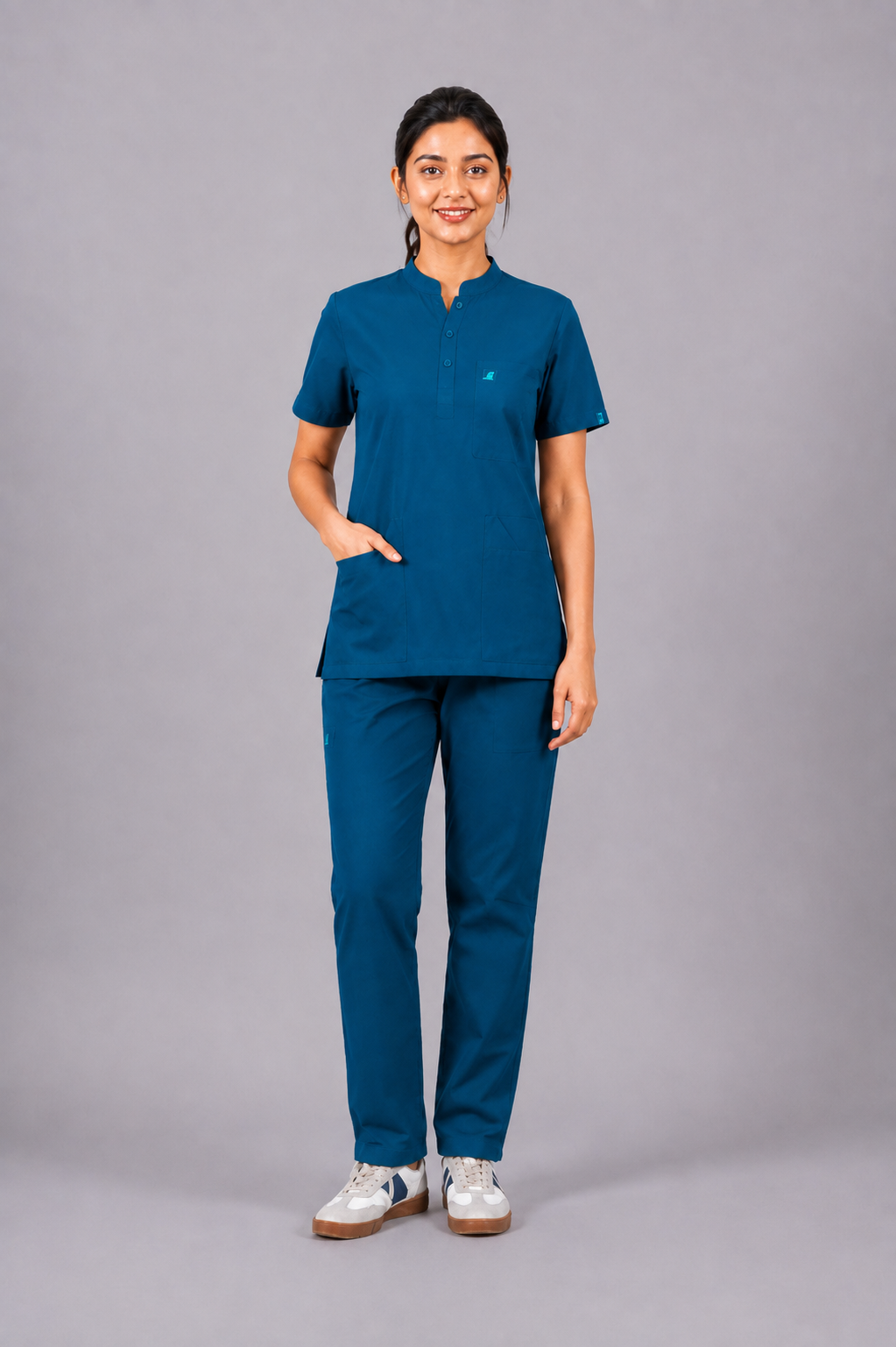 Cura Core Women's  Mandarin Neck Scrub - Forest  Green