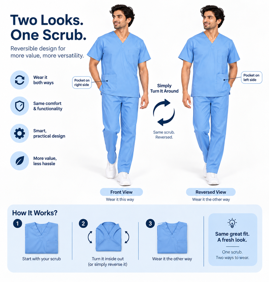 Men’s Reversible Scrub Set – Light Blue